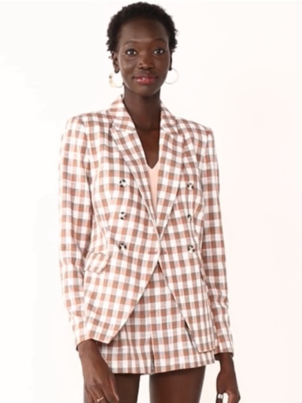 Nine West | Brown & Cream Plaid Blazer | Size Medium